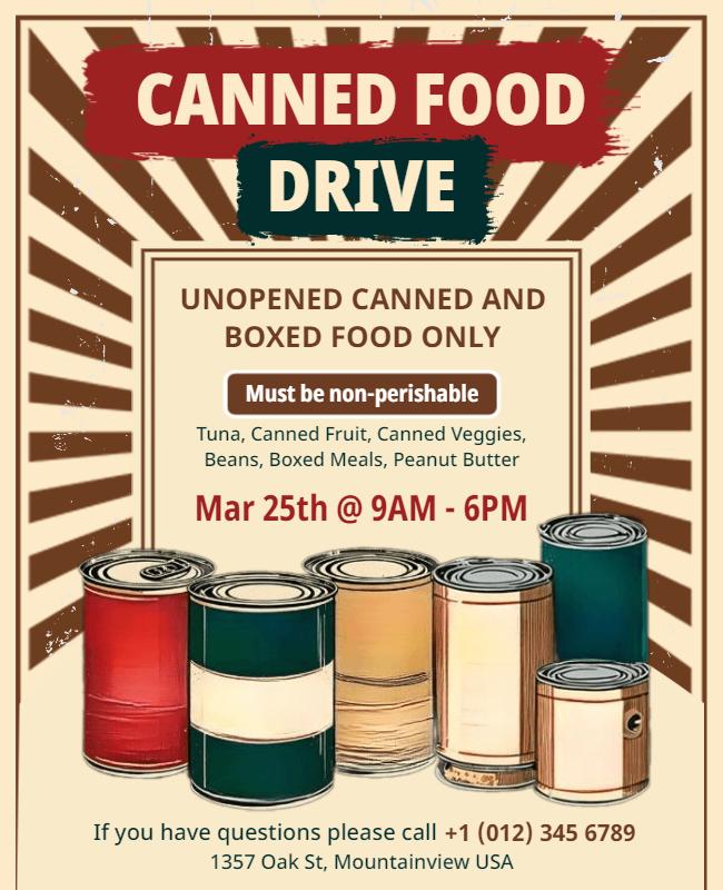 Community Canned Food Drive Event Flyer Template