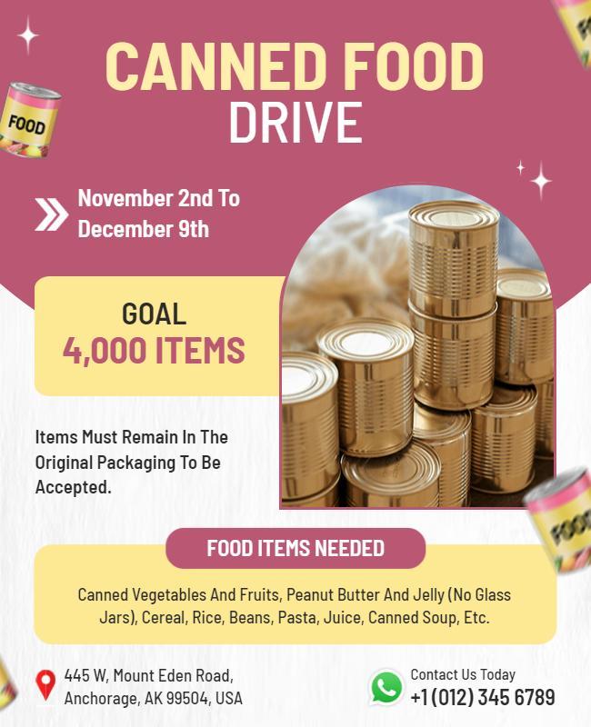 Bright and Colorful Canned Food Drive Awareness Flyer Template