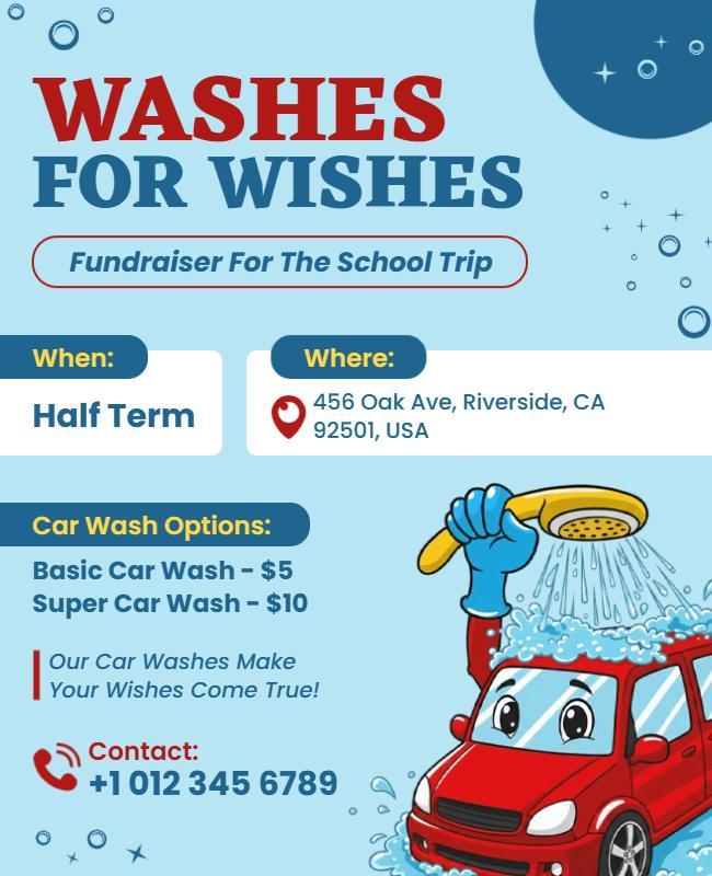 Community Car Wash for School Fundraiser Flyer Template