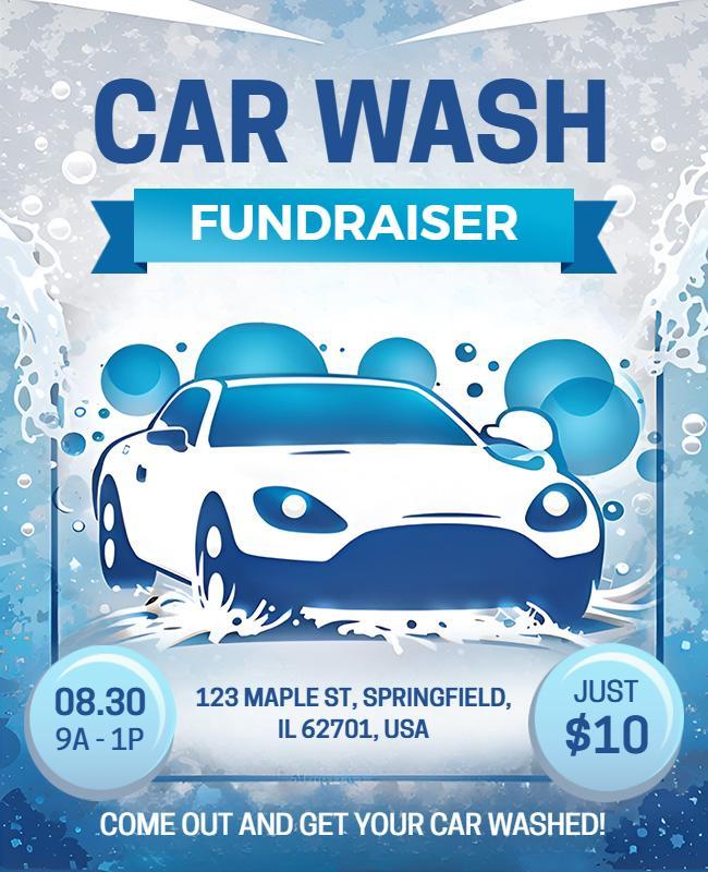 Vibrant Blue Car Wash Fundraiser Flyer Template