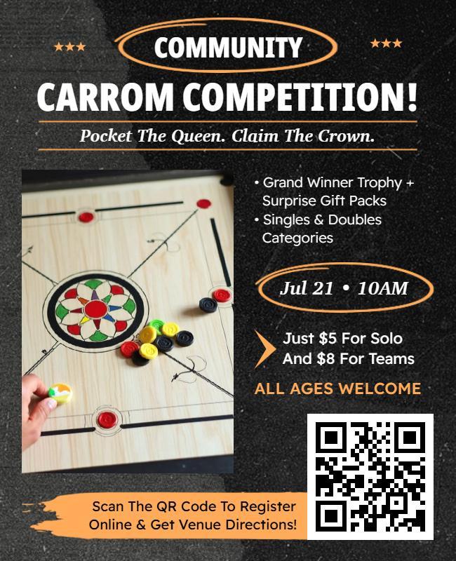 Community Carrom Competition Event Flyer Template