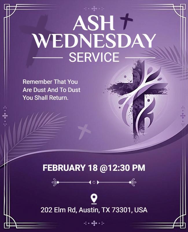 Community Church Ash Wednesday Service Flyer Template