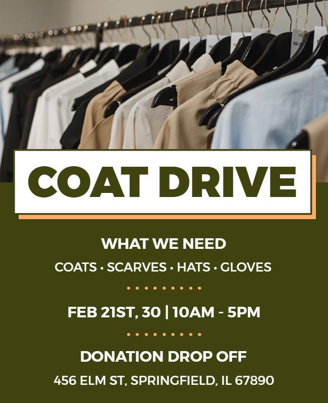 Warm Green Coat Drive Clothing Donation Flyer Template