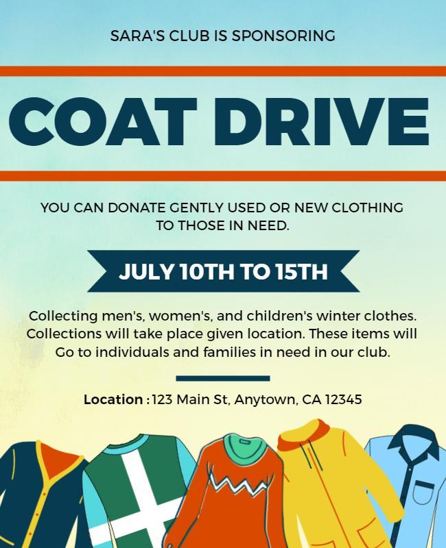 Colorful Illustrated Coat Drive Donation Event Flyer Template