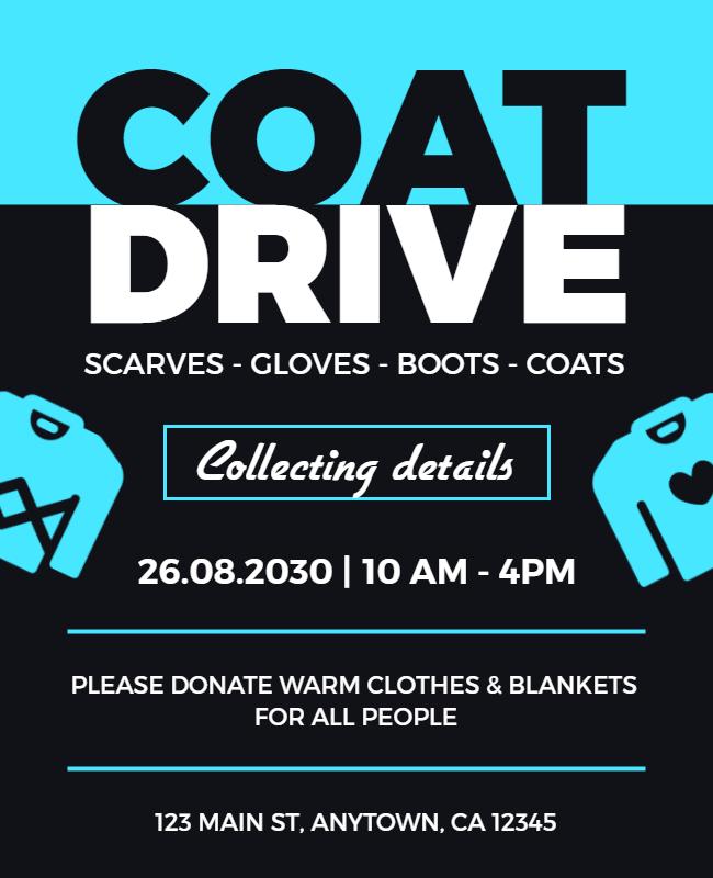 Bold Black and Teal Coat Drive Donation Flyer Template