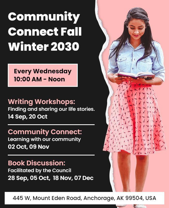 Community Connect Workshops and Book Discussion Flyer Template