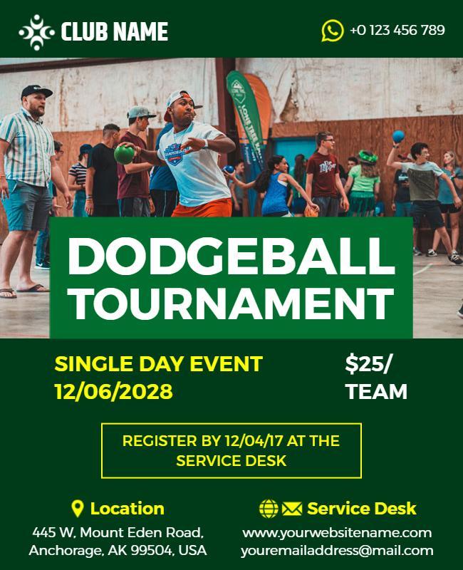 Dynamic Green Dodgeball Tournament Event Flyer Template