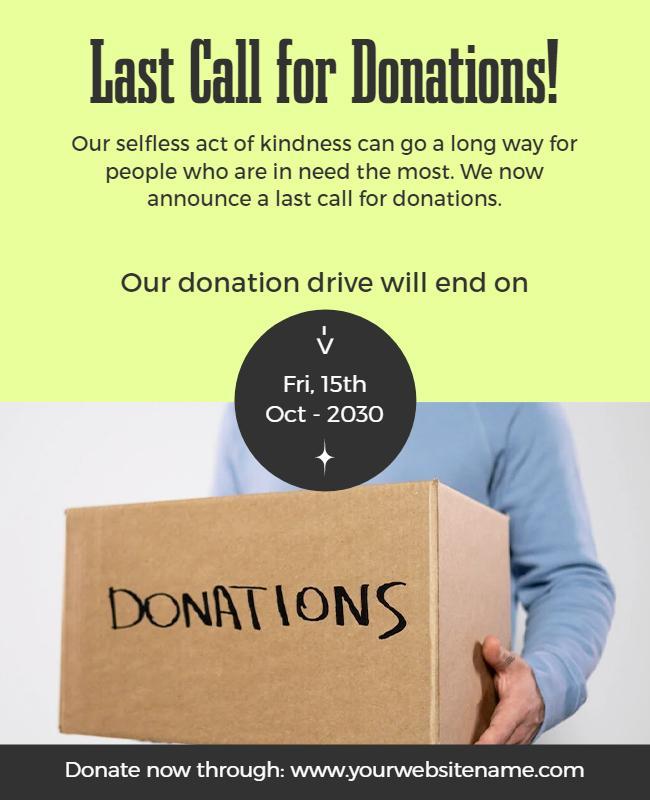 Bright Green Last Call for Donations Drive Flyer Template