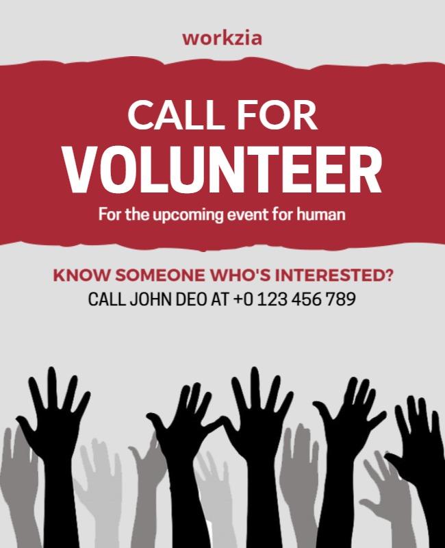 Community Engagement Black and Red Volunteer Call Poster Template