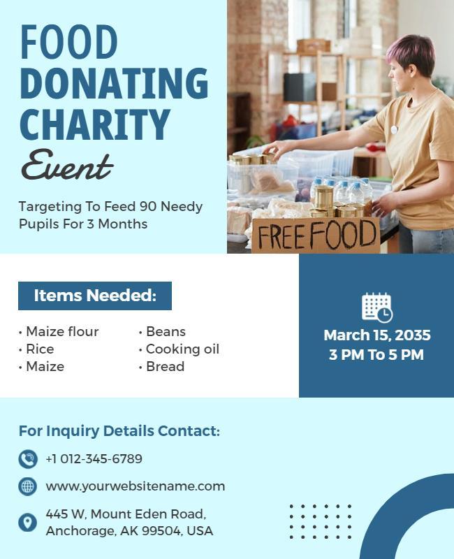 Community Focused Blue Food Donation Charity Event Poster Template