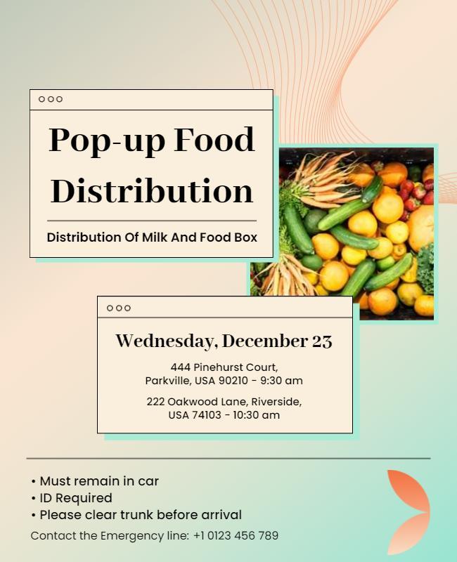 Colorful Modern Pop-up Food Distribution Flyer Template