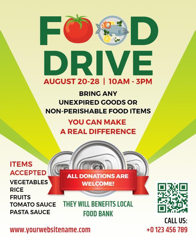 Colorful Green Food Drive Donation Awareness Flyer Template