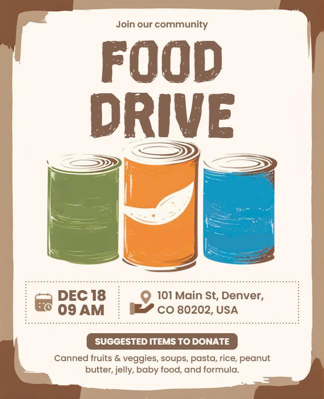 Community Focused Food Drive Event Flyer Template