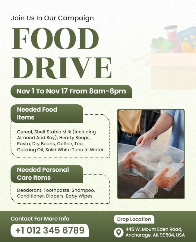 Friendly Green Food Drive Donation Campaign Flyer Template