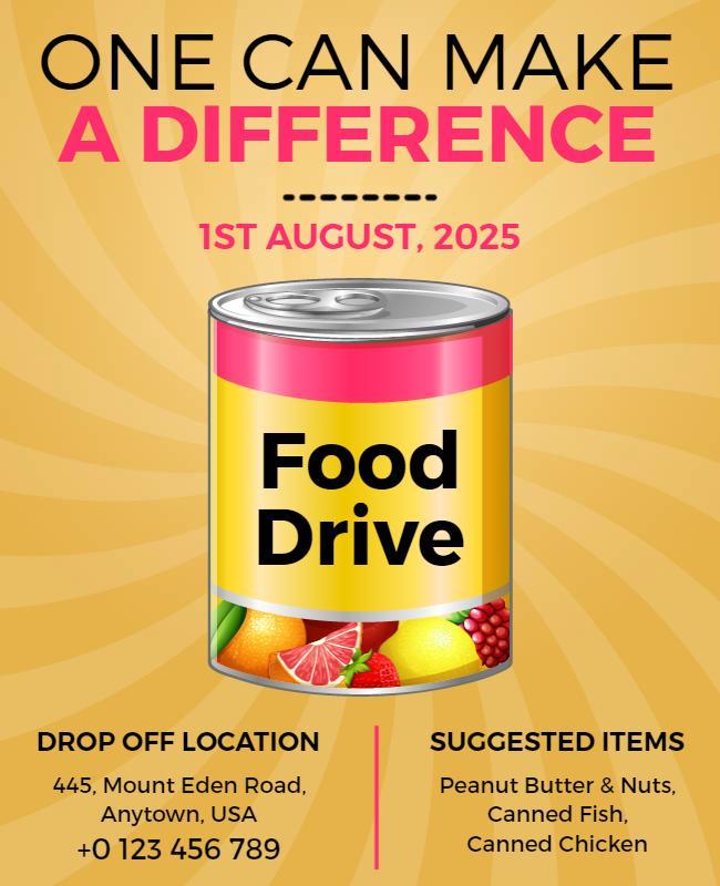 Cheerful Yellow Theme for Community Food Drive Flyer Template