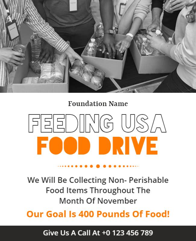 Bold Orange Charity Food Drive Collection Flyer Template