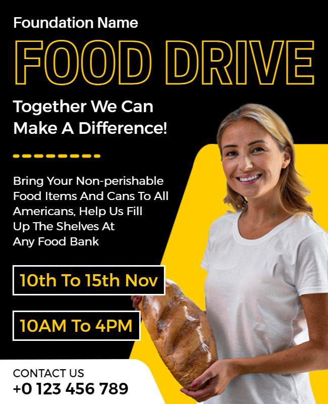 Bright Yellow Community Food Drive Donation Flyer Template