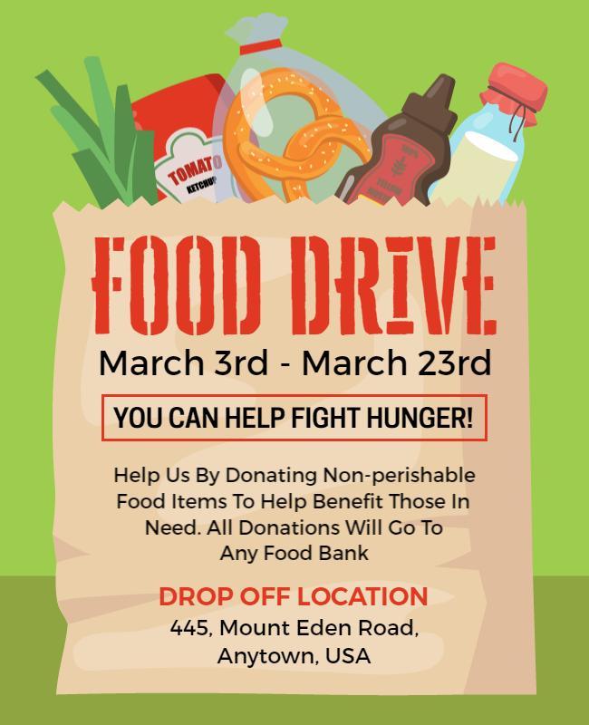 Vibrant Green Food Drive Collection Donation Flyer Template