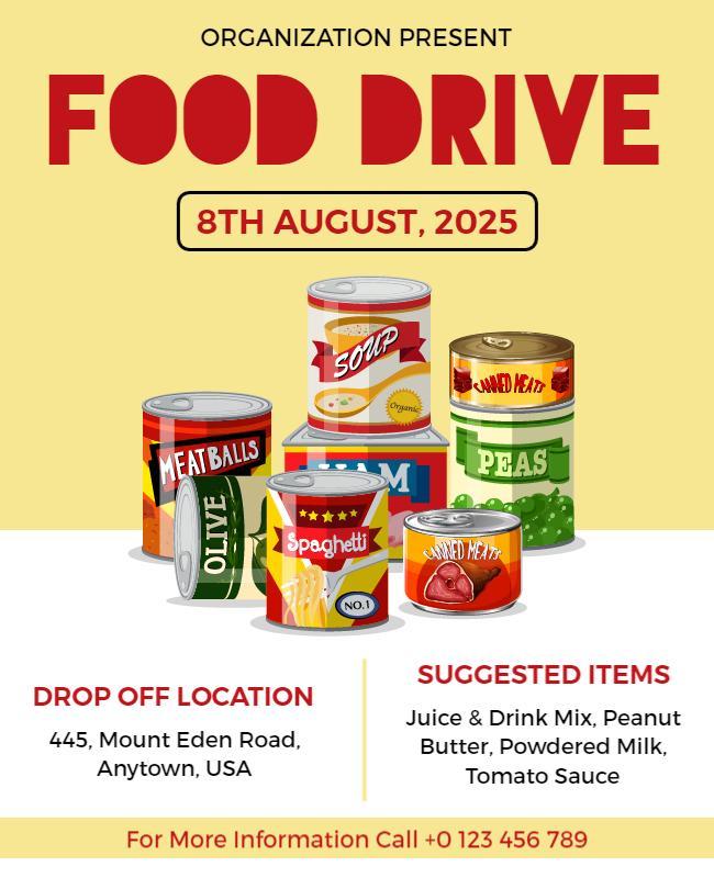 Colorful Yellow Food Drive Donation Event Flyer Template