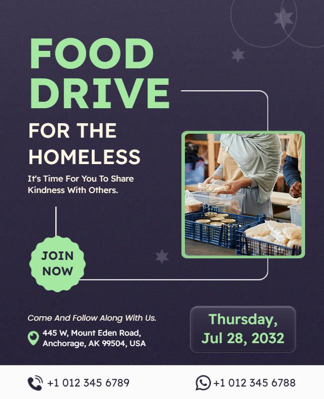 Modern Green Community Food Drive for the Homeless Flyer Template