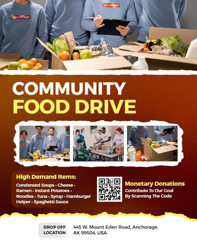 Warm Orange Community Food Drive Charity Event Flyer Template