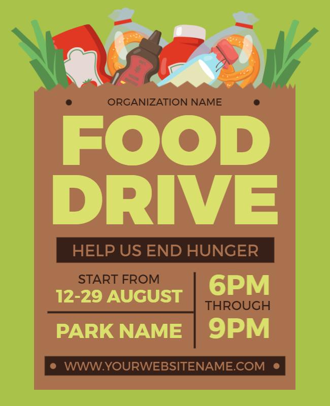 Vibrant Green Community Food Drive Awareness Flyer Template