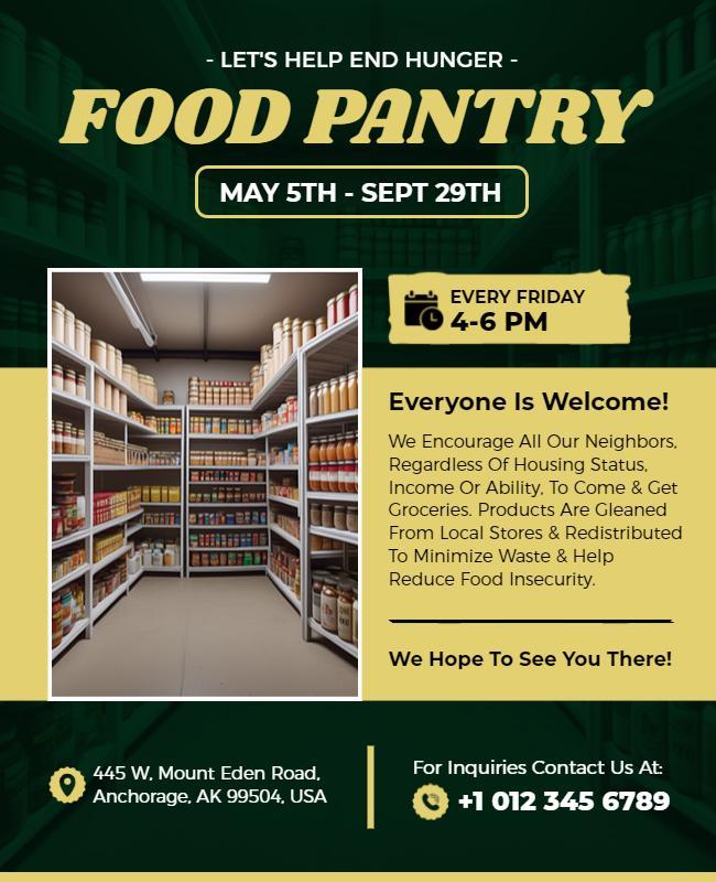 Community Support Green Food Pantry Donation Flyer Template