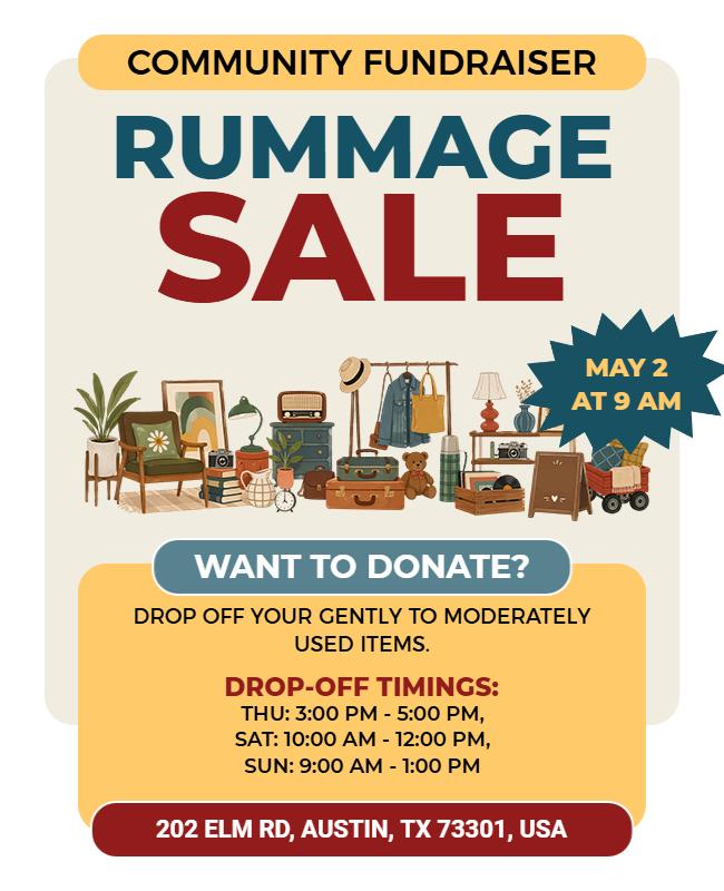 Community Fundraiser Rummage Sale Flyer Template