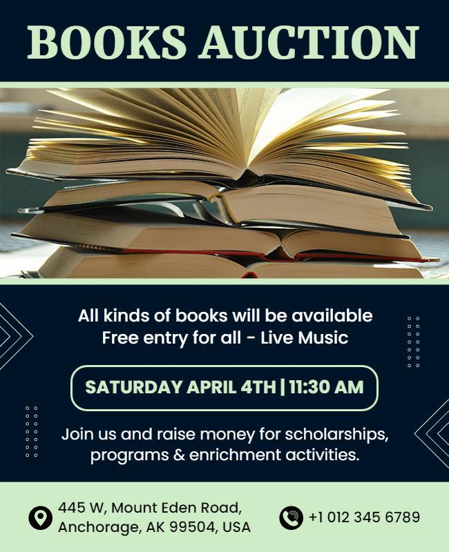 Community Fundraising Books Auction Flyer Template