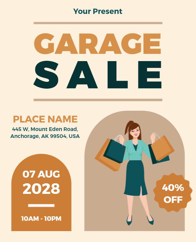 Cheerful Illustrated Garage Sale Shopping Flyer Template