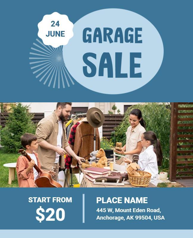 Playful Blue Community Garage Sale Event Flyer Template