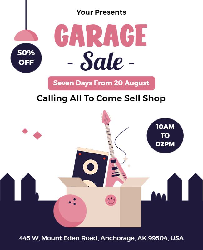 Playful Pink Garage Sale Event Flyer Template