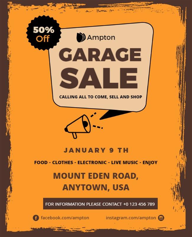 Bold Orange Garage Sale Event Announcement Flyer Template