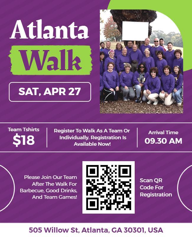 Community Gathering for Charity Walk with QR Code Flyer Template