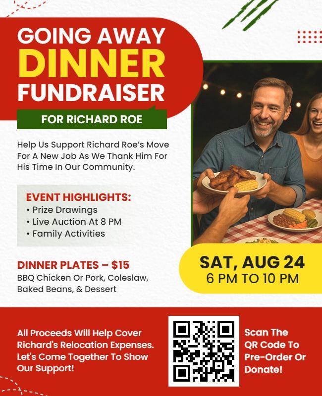 Community Going Away Dinner Fundraiser Event Flyer Template