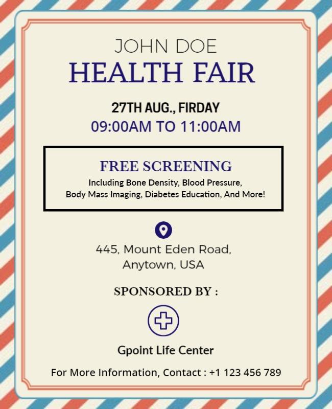 Community Health Fair and Free Screening Flyer Template