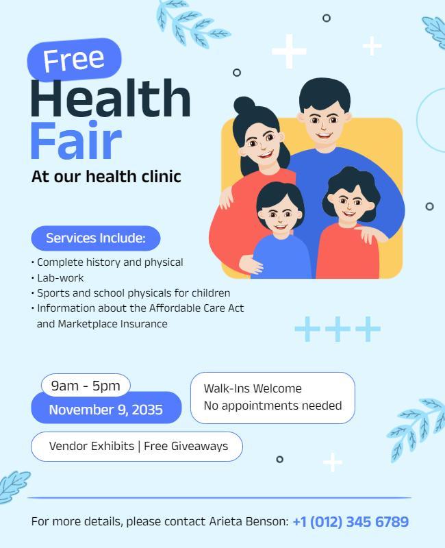 Casual Blue Family Health Fair Community Event Flyer Template