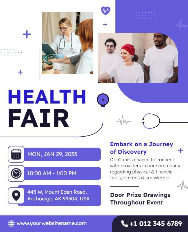 Vibrant Purple Health Fair Community Awareness Flyer Template