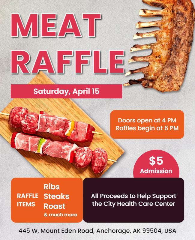 Community Meat Raffle Fundraising Event Flyer Template