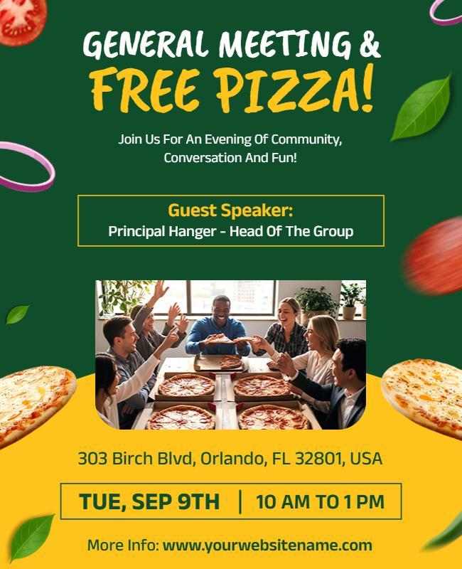 Community Meeting with Free Pizza Invitation Flyer Template