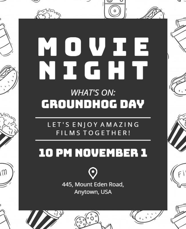 Playful Black Movie Night with Groundhog Day Flyer Template