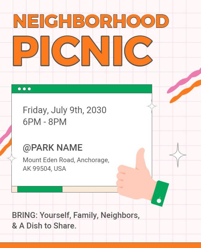 Community Neighborhood Picnic Gathering Flyer Template