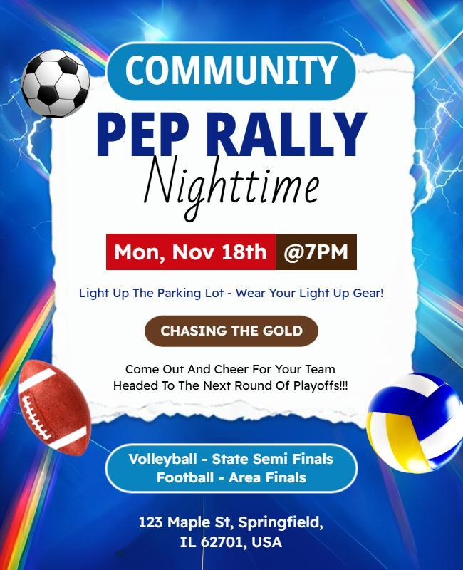 Community Nighttime Pep Rally Sports Flyer Template