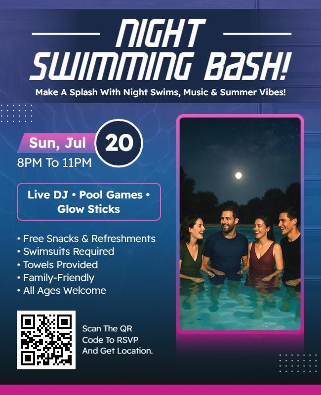 Community Nighttime Swimming Bash Flyer Template