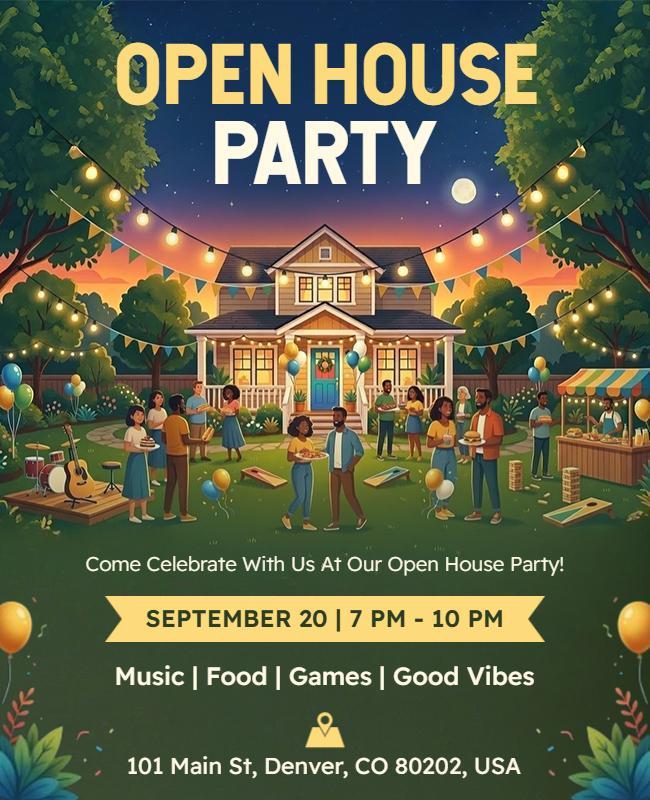 Community Open House Party Night Poster Template