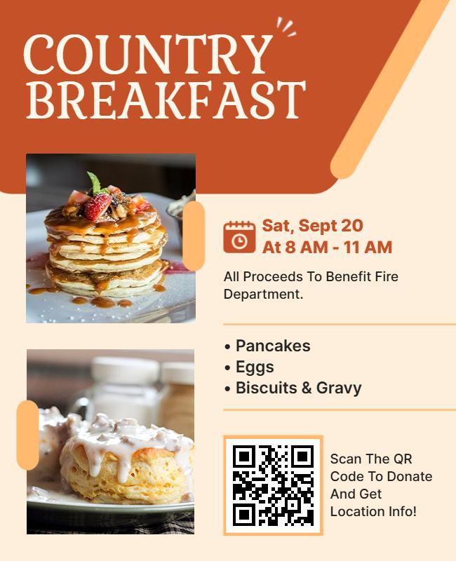Community Pancake Breakfast Fundraiser Flyer Template