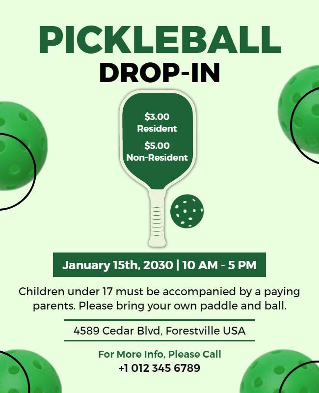 Community Pickleball Drop in Event Flyer Template