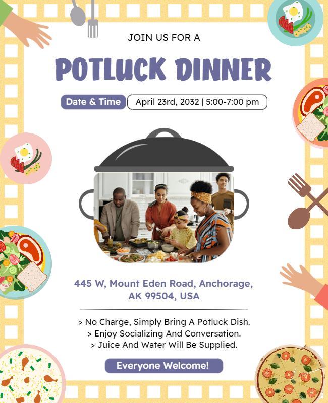 Colorful Cozy Potluck Dinner Invitation Flyer Template