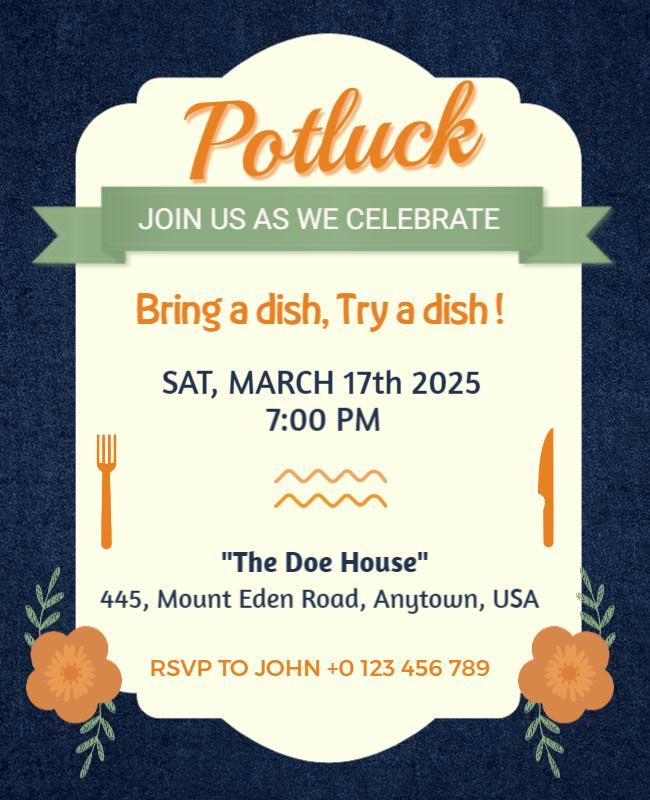 Community Potluck Event Invitation Flyer Template