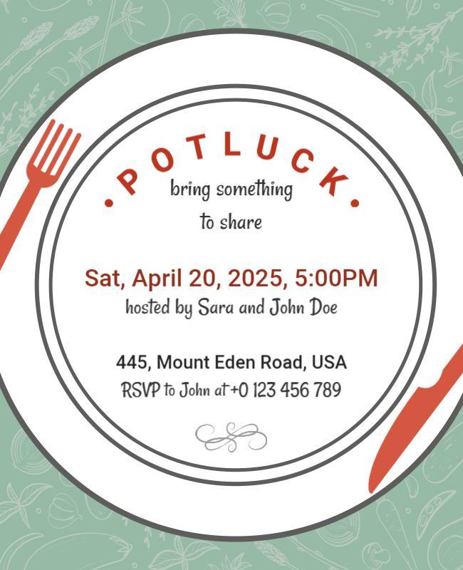 Community Potluck Gathering Invitation Flyer Template